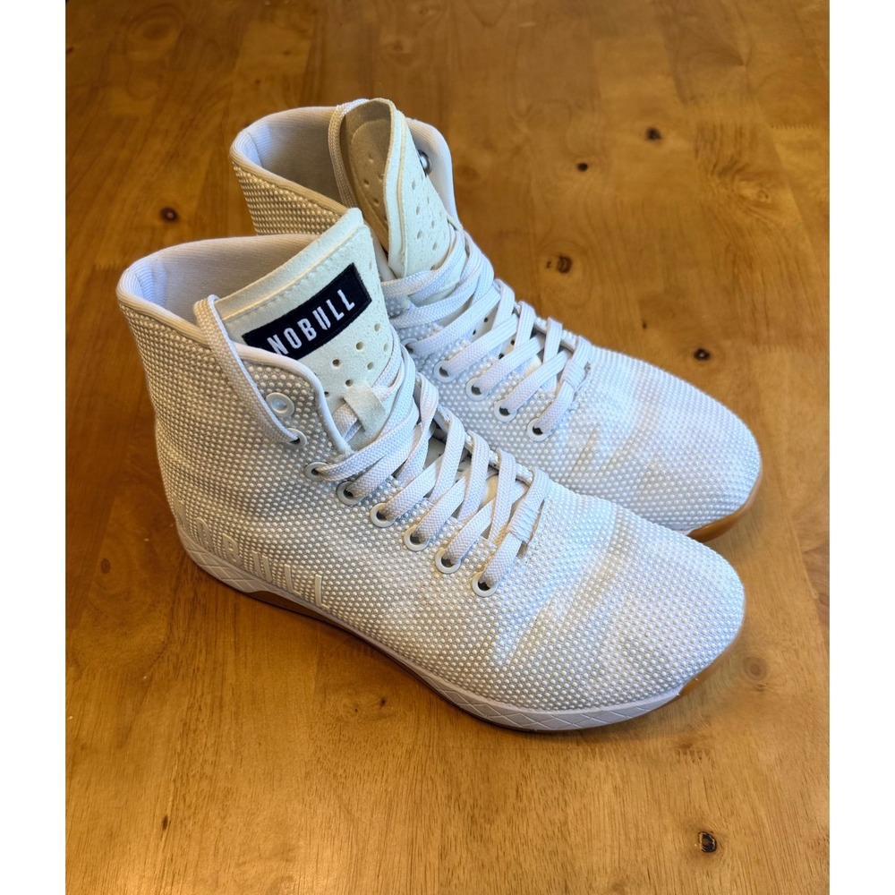 NOBULL Women White Gum SuperFabric High Top Trainer Training Shoes Sneaker